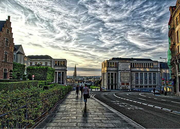 Brussels Greeting Card featuring the photograph Mont des Arts HDR by Ingrid Dendievel