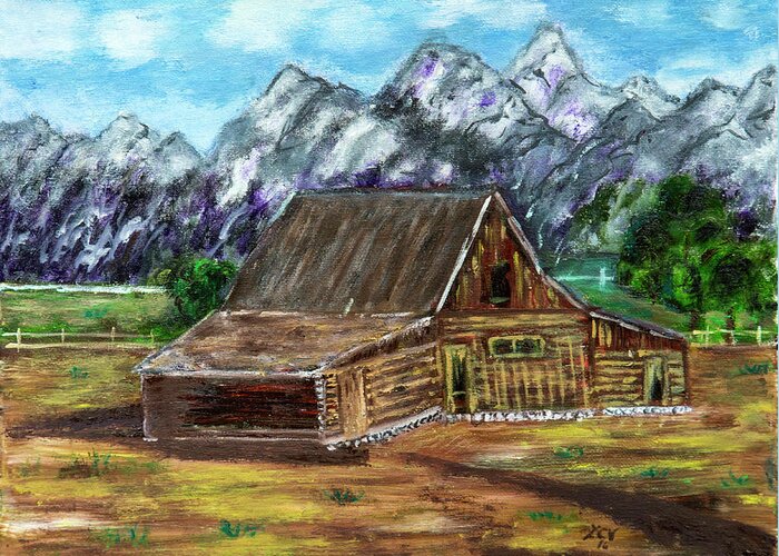 Old Barn Greeting Card featuring the painting Montana Barn by Lucille Valentino