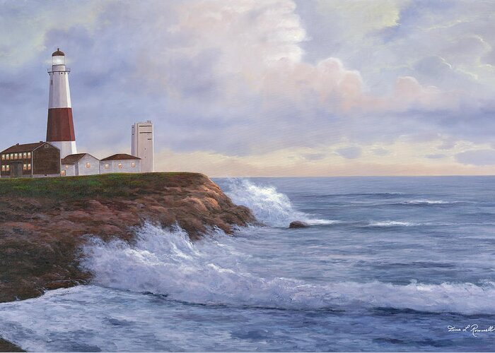 Lighthouse Greeting Card featuring the painting Montauk Point Lighthouse by Diane Romanello