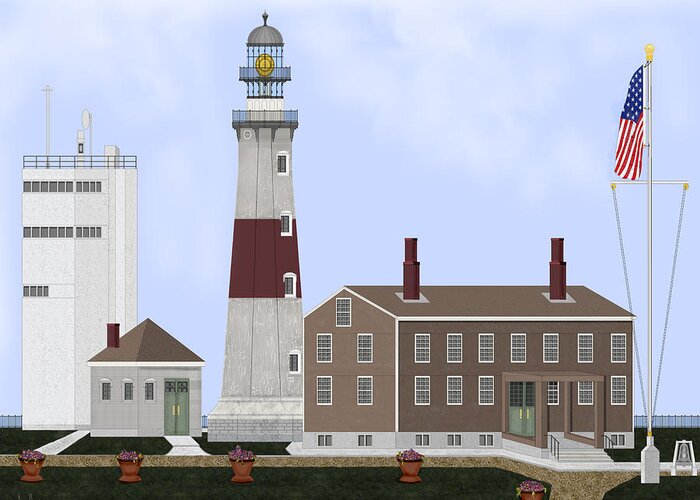 Montauk Lighthouse Greeting Card featuring the painting Montauk Point Lighthouse Long Island New York by Anne Norskog