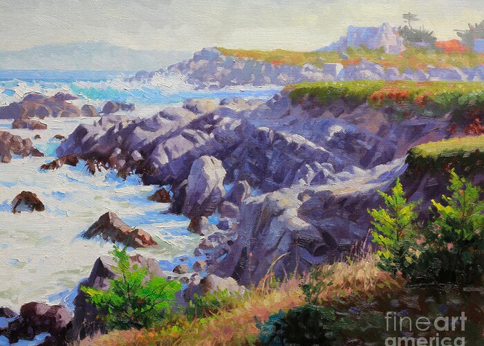 Monteray Bay Greeting Card featuring the painting Monteray Bay morning 1 by Gary Kim