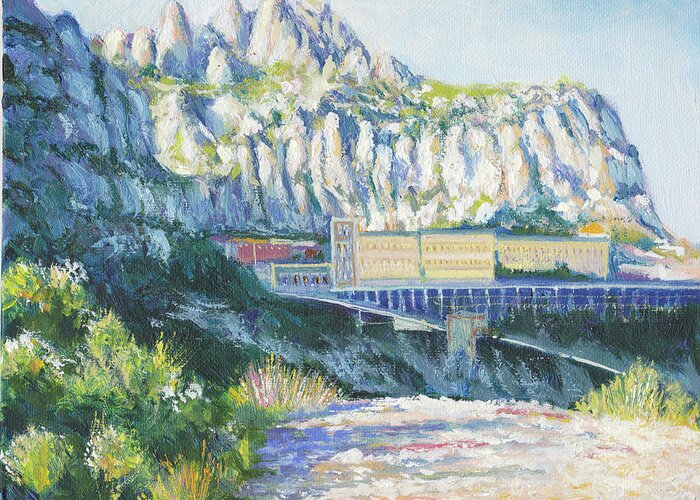 Barcelona Greeting Card featuring the painting Montserrat Mountain Monastery by Dai Wynn
