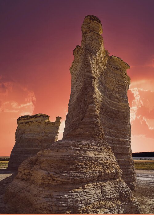 Monument Rock Greeting Card featuring the photograph Monument Rock Sunset by Hal Mitzenmacher
