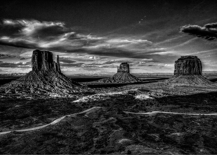 Arizona Greeting Card featuring the photograph Monument Valley Views BW by Roger Passman