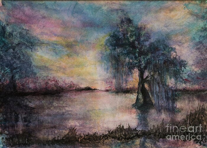 Landscape Greeting Card featuring the painting Moody Moss by Francelle Theriot
