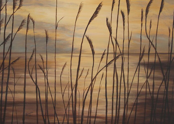 Moody Scene Greeting Card featuring the painting Moody Sunset by Johanna Lerwick