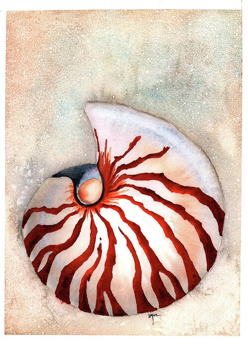 Seahell Greeting Card featuring the painting Moon Nautilus by Hilda Wagner