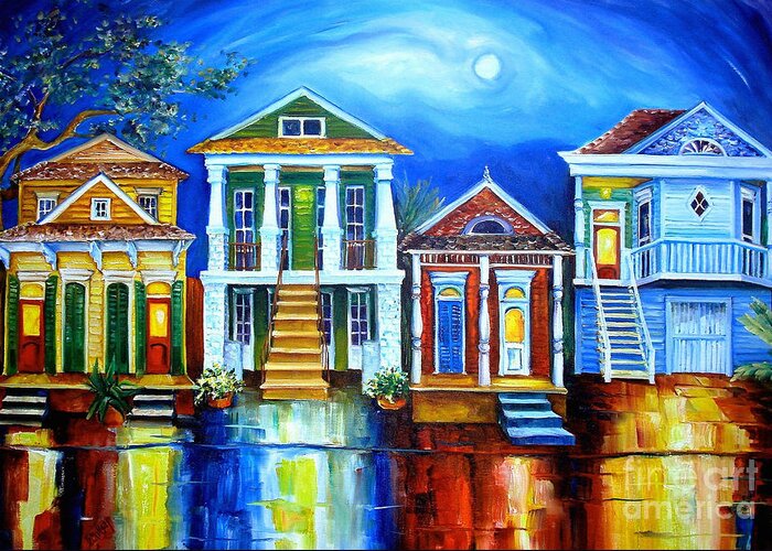 New Orleans Greeting Card featuring the painting Moon Over New Orleans by Diane Millsap