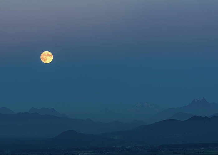 Moon Greeting Card featuring the photograph Moon Rising over the North Cascades by Michael Russell