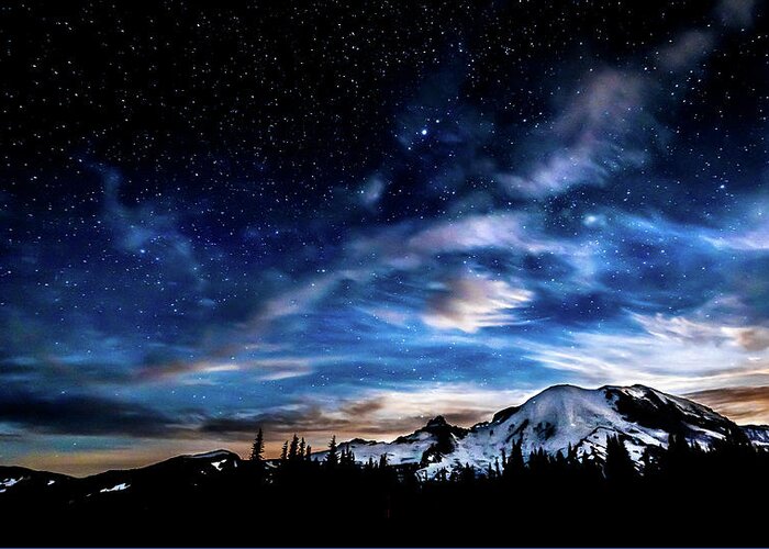 Mt Greeting Card featuring the photograph Moon Setting Behind MT Rainier by Rob Green