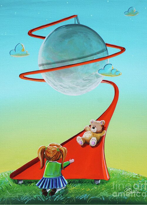 Bear Greeting Card featuring the painting Moon Slide by Cindy Thornton
