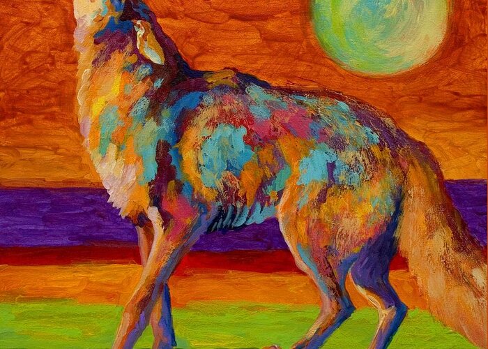 Coyote Greeting Card featuring the painting Moon Talk - Coyote by Marion Rose