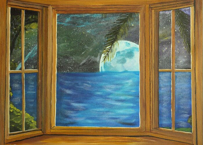 Blue Moon Greeting Card featuring the painting Moon window by David Bigelow