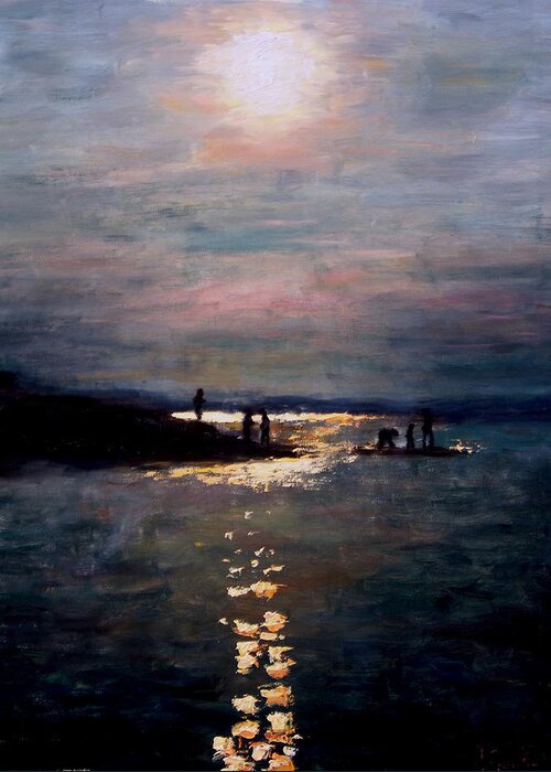 Sunset Greeting Card featuring the painting Moonlight by Ashlee Trcka