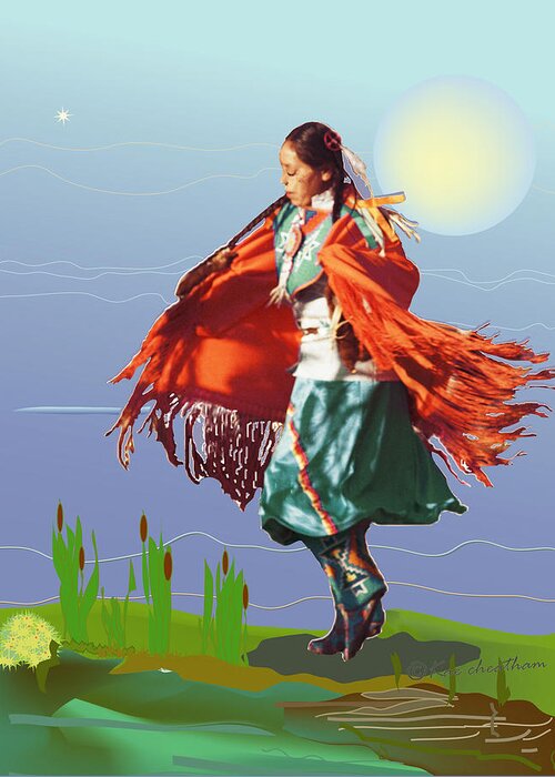 American Indian Greeting Card featuring the mixed media Moonlight Dance by Kae Cheatham