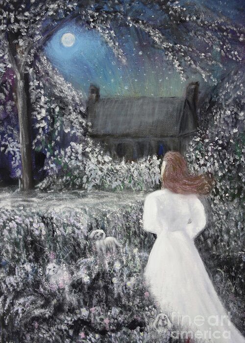 Landscape Greeting Card featuring the painting Moonlight Garden by Lyric Lucas