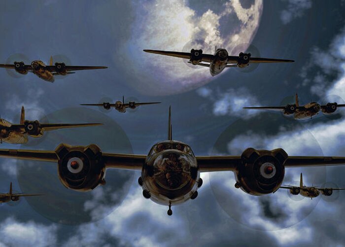 B-26 Greeting Card featuring the digital art Moonlight Marauders by David Luebbert