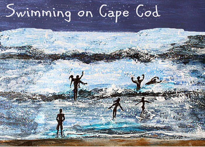 Falmouth Greeting Card featuring the painting Moonlight Swimming on Cape Cod by Rita Brown