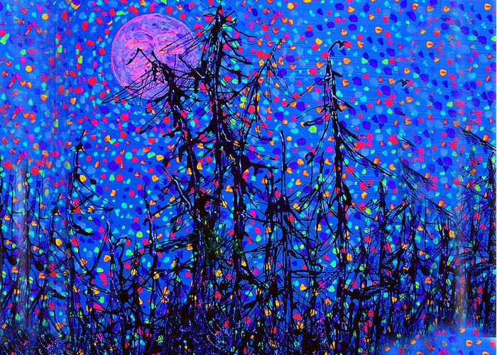 Moon Greeting Card featuring the painting Moonlit Forest by Michael A Klein