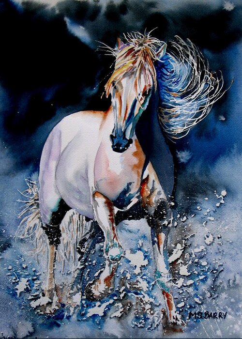 White Horse Greeting Card featuring the painting Moonlit Gallop by Maria Barry