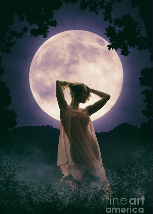 Woman Greeting Card featuring the photograph Moonlit Woman by Clayton Bastiani