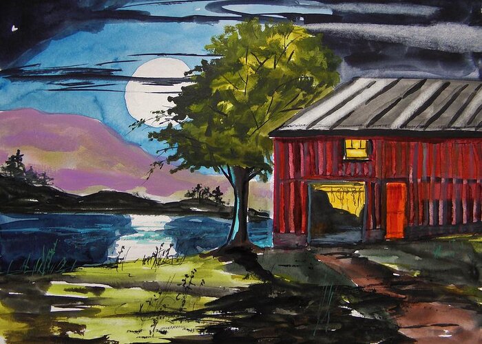 Moonrise Light Greeting Card featuring the painting Moonrise Light by John Williams