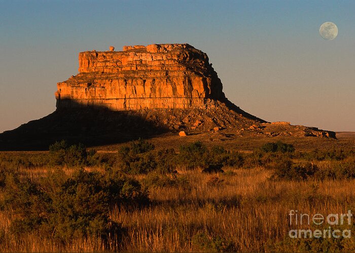 New Mexico Greeting Card featuring the photograph Moonset At Fajada Butte by Sandra Bronstein