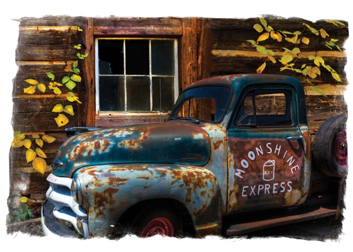 1950s Greeting Card featuring the photograph Moonshine Express Bordered by Debra and Dave Vanderlaan
