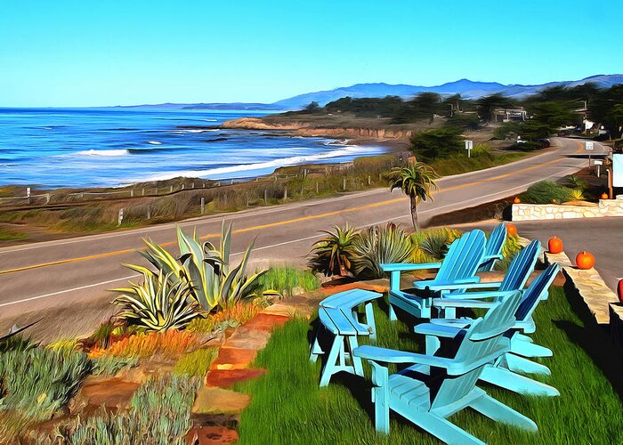 Moonstone Beach Seat With A View Greeting Card featuring the photograph Moonstone Beach Seat With a View Digital Painting by Barbara Snyder