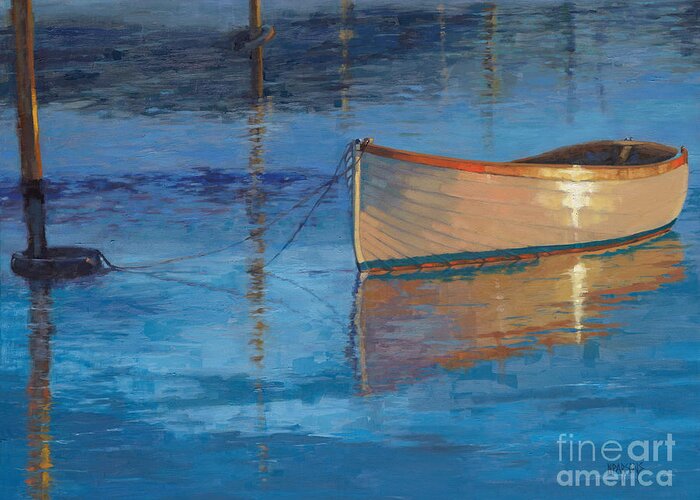Boat Greeting Card featuring the painting Moored in Light-SOLD by Nancy Parsons