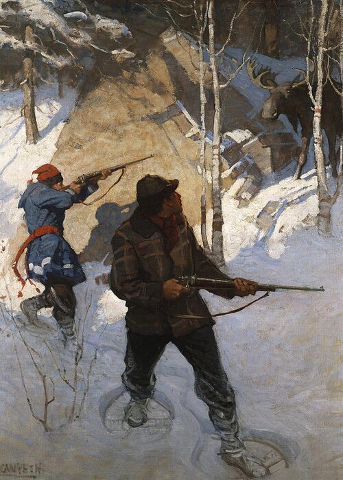 Moose Greeting Card featuring the painting Moose Hunting by Newell Convers Wyeth