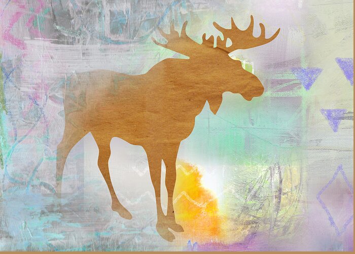 Fog Greeting Card featuring the mixed media Moose in the fog by Claudia Schoen