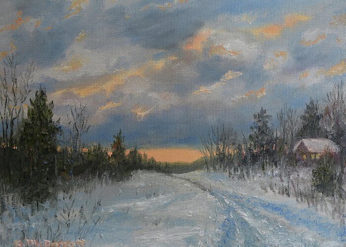 Snow Greeting Card featuring the painting More Snow Tonight by Kathleen McDermott