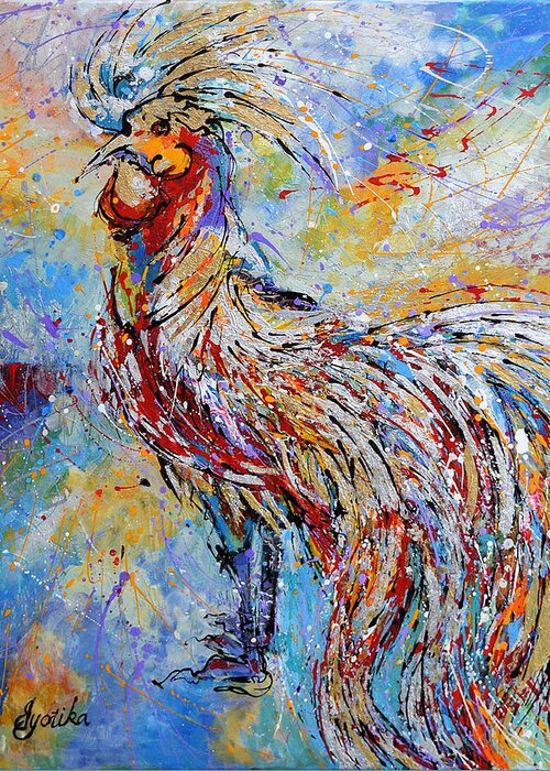 Long Tail Rooster Greeting Card featuring the painting Morning Call by Jyotika Shroff