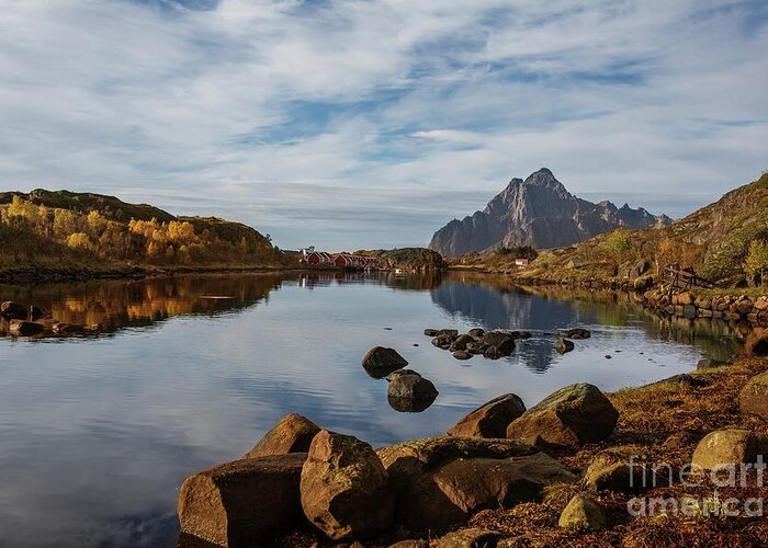 Autumn Greeting Card featuring the photograph Morning in Kabelwag,Lofoten by Eva Lechner