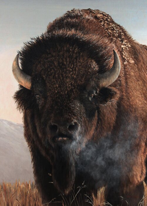 Bison Greeting Card featuring the painting Morning in the Foothills by Dreyer Wildlife Print Collections 