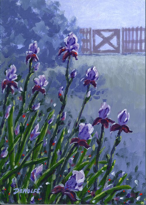 Blue Greeting Card featuring the painting Morning Iris by Richard De Wolfe