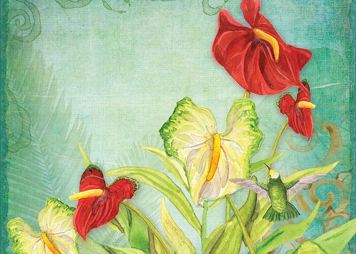 Anthurium Greeting Card featuring the painting Morning Light - Mist rising by Audrey Jeanne Roberts