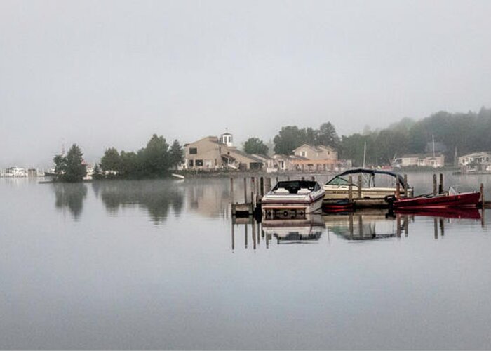 Morning Mist On The Lake Panorama Greeting Card featuring the photograph Morning Mist on the Lake Panorama by Phyllis Taylor