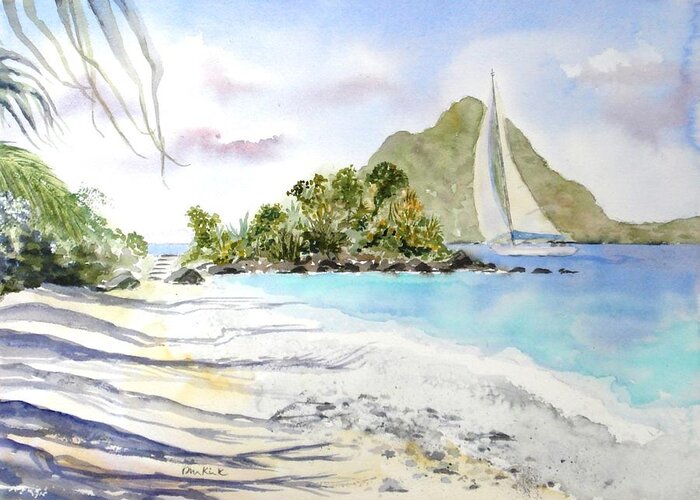 Caribbean Greeting Card featuring the painting Morning Shadows, Little Thatch by Diane Kirk