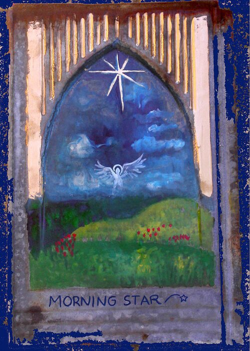 Spiritual Greeting Card featuring the painting Morning Star Folk Art by Anne Cameron Cutri