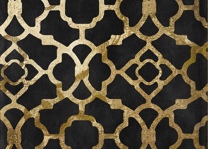 Black And Gold Pattern Greeting Card featuring the painting Moroccan Gold III by Mindy Sommers