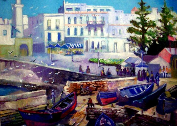 Morocco Greeting Card featuring the painting  essaouira       MOROCCO by Paul Weerasekera