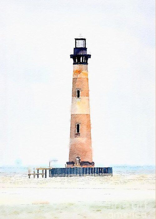 Morris Island Lighthouse Greeting Card featuring the photograph Morris Island Lighthouse Watercolor by Dale Powell