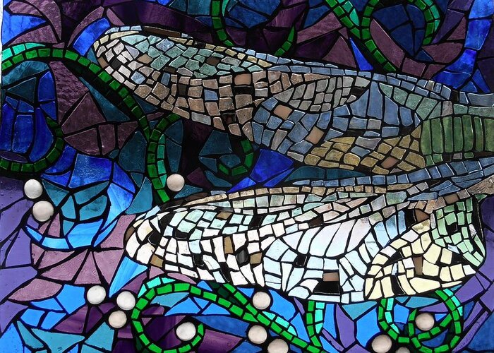 Dragonfly Greeting Card featuring the glass art Mosaic Stained Glass - Dragonfly Wings by Catherine Van Der Woerd