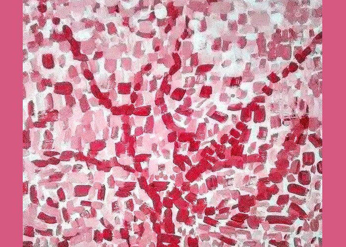 Pink Greeting Card featuring the painting Mosaic Tree by Suzanne Berthier