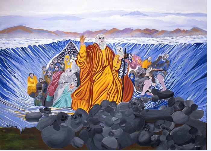 Religious Greeting Card featuring the painting Moses by Sima Amid Wewetzer
