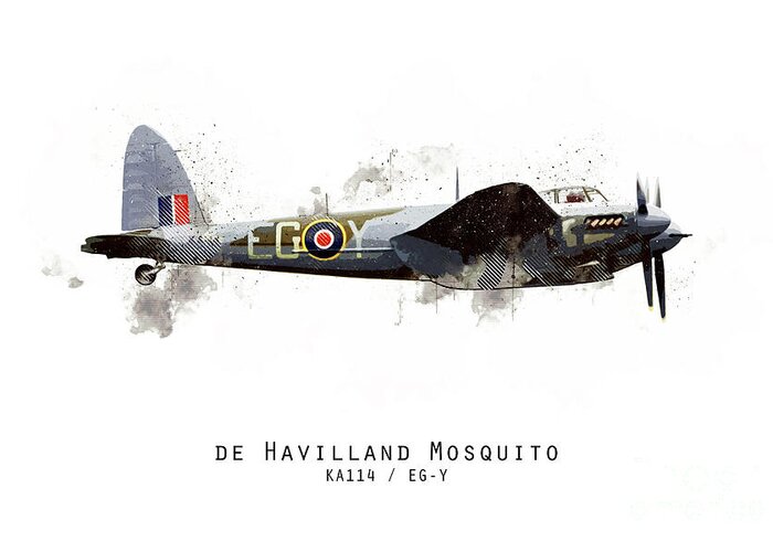 De Havilland Mosquito Greeting Card featuring the digital art Mosquito Sketch - KA114_EGY by Airpower Art