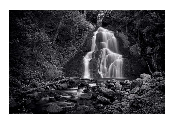 Vermont Greeting Card featuring the photograph Moss Glen Falls - Monochrome by Stephen Stookey