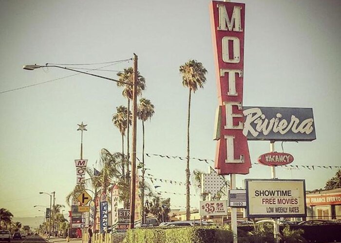 Signjunkies Greeting Card featuring the photograph #motel Row #signs #signgeeks #signporn by Alexis Fleisig
